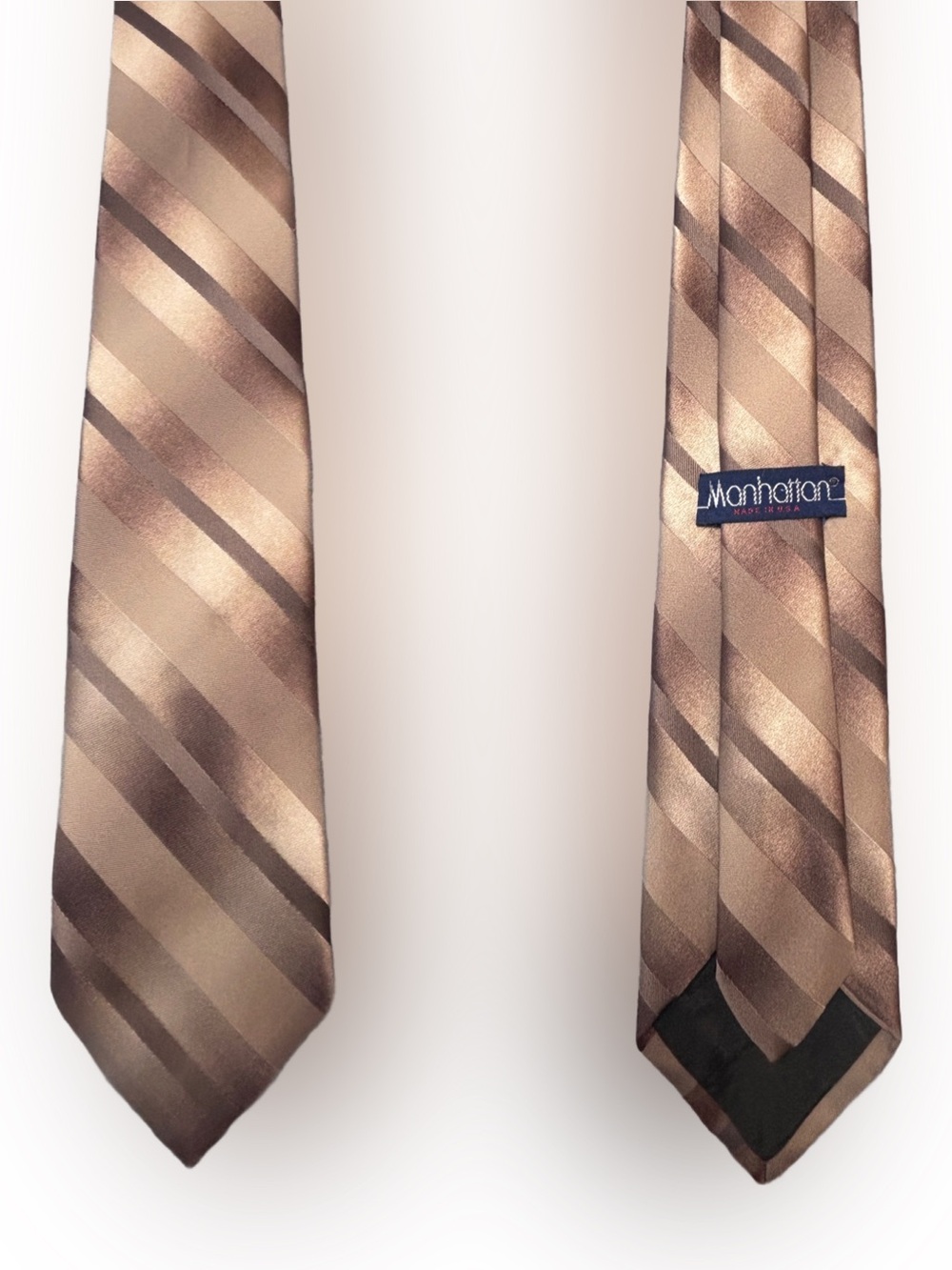 Vintage Men's Satin Sheen MonochromeFormal Striped Silk Tie Tans\Browns